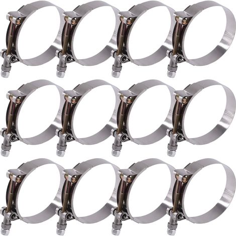 12 pièces 70-80 mm Colliers de serrage en acier inoxydable à boulon en T pour tuyau Admission d’air Tuyau souple Colliers de serrage pour refroidisseur d’intercooler (1/5)