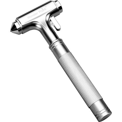 Marteau Brise Vitre Voiture avec Coupe Ceinture, Outil d'Évacuation d'Urgence pour Automobile, Brise Vitre Coupe Ceinture en Alliage d'Aluminium Résistant (Argent, 2 Pièce) (1/5)