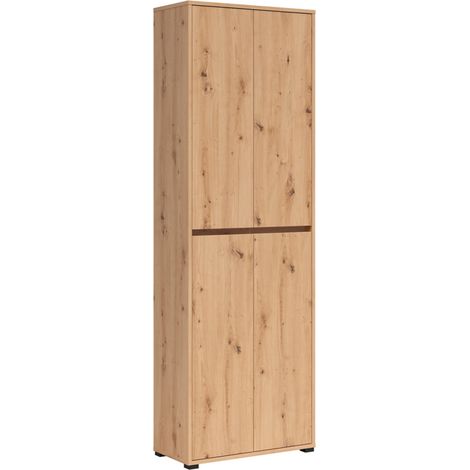 Armoire meuble à chaussures 4 portes coloris Chêne artisan - Longueur 70 x Profondeur 34 x Hauteur 210 cm (1/5)
