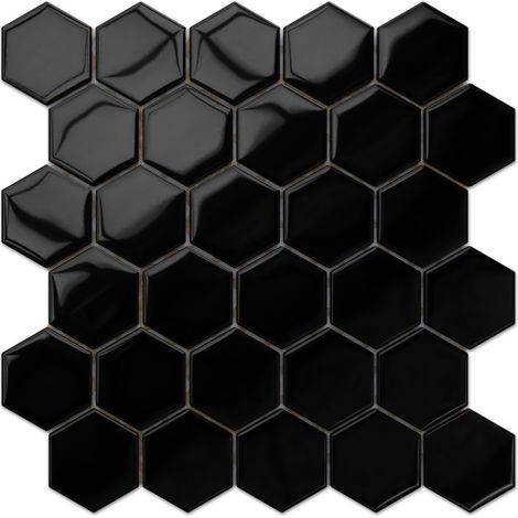 Ilcom mosaico in vetro su rete per bagno e cucina 24.7cm x 25.5cm -Liquid black (1/4)