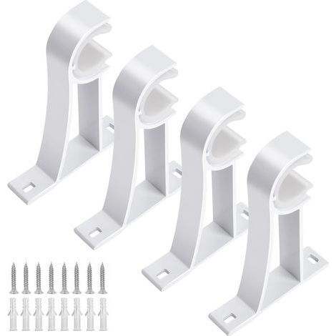 Lot de 4 supports de tringle à rideaux blancs robustes avec vis, crochets de support pour tringles à rideaux murales de 2,6à 2,8 cm (1/5)