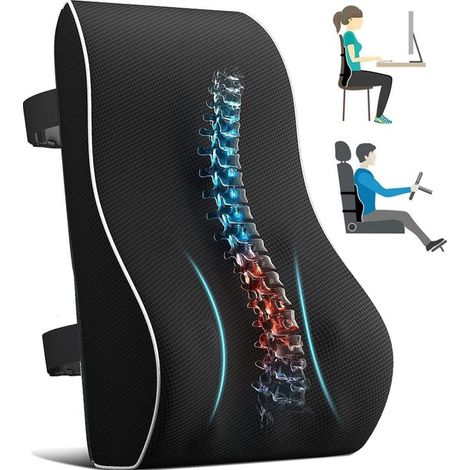 Coussin lombaire orthopédique – Mousse mémoire – Noir – Siège auto, bureau, canapé – Soutien dos – Télétravail (1/5)