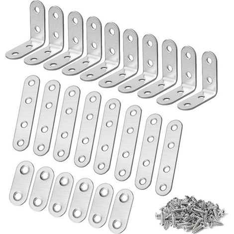 L-Shaped Corner Brackets and Straight Stainless Steel Corner Brackets for Chairs Shelves Windows Furniture Silver (1/4)
