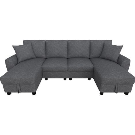 Modulares U-Sofa aus grauem Chenille mit Stauraum, 280 x 137 x 84 cm, MODENUIT (1/5)