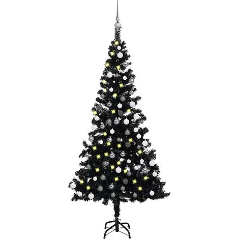 Künstlicher Weihnachtsbaum Beleuchtung & Kugeln Schwarz 180 cm