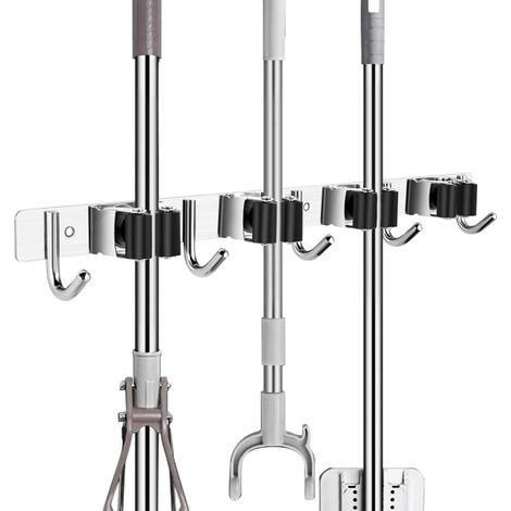 MINKUROW Soporte De Pared Para Electrodomésticos De Acero Inoxidable, Soporte De Pared Autoadhesivo Para Escoba Sin Taladrar Para El Hogar, Cocina, Baño, Garaje, Jardín (Con Tornillos Y Tiras Adhesiva (1/5)