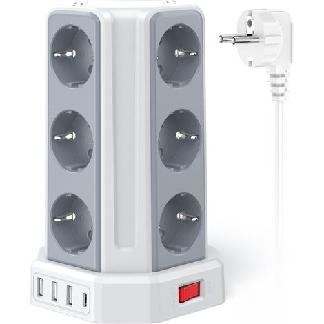 Multiprise avec Interrupteur, Tour Multiprise 12 Prises et 4 USB  5M Rallonge Electrique 4000W Tour Multiprise pour Maison Bureau Parafoudre et Surtension (1/5)