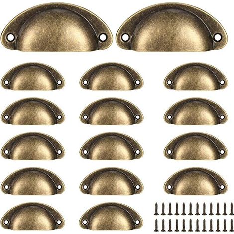 royaluxe - 16 poignées de tasse en coquillage, poignées de tiroir vintage, poignées et boutons de porte de placard de cuisine demi-ronds vintage, poignées de porte de placard. (Bronze) (1/5)