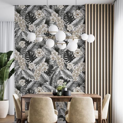 Papier peint - Motif floral - 6 LÉS de 60x260 cm - Surface L 360 x H 260 cm (1/4)