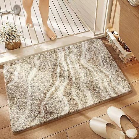 Tapis de bain antidérapant, 40 x 60 cm, ultra-absorbant, design moderne, lavable en machine, pour bain, douche, chambre, beige (1/5)