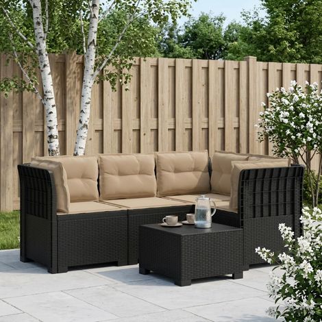 Canapé de Jardin Modulable 4 Places Aspect Rotin PP Anthracite avec Coussins Taupe - PANGIVO (1/5)