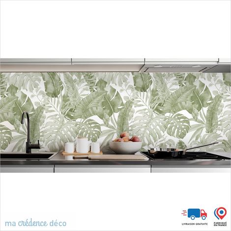 Crédence : Dessin et feuilles 1 - Couleur Vert blanc - Alu composite - 60 - 120 (1/3)