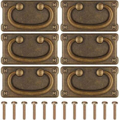 Vintage-Möbelgriffe, 6 Stück antike Ring-Schubladengriffe, Kommodengriffe aus Zinklegierung, Schubladenknöpfe für Schränke, Schubladen, Kommoden und Türen mit Schrauben, 96 x 52 mm