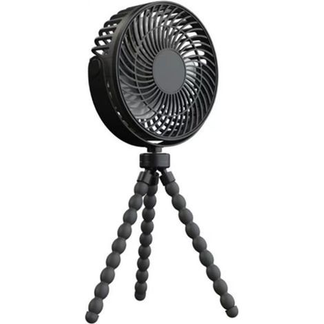Ventilateur de poussette à piles, trépied flexible à clipser avec 3 vitesses et ventilateur personnel rotatif pour siège de voiture, berceau, vélo, tapis roulant (noir) (1/5)