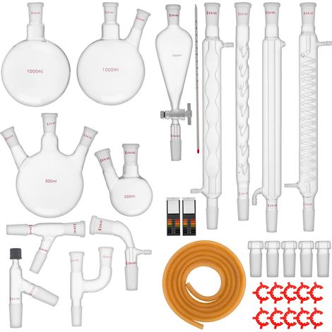 VEVOR Kit Vetreria da Laboratorio 32 Pezzi Kit di Distillazione per Chimica Organica Kit di Apparecchi di Distillazione Kit Vetreria da laboratorio Materiale Vetro da Laboratorio (1/5)