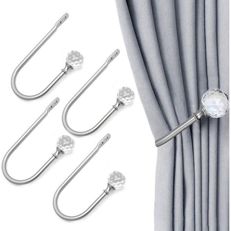 4 pièces de rideaux en forme de U avec boules de cristal transparentes pour décoration murale, argent (1/5)