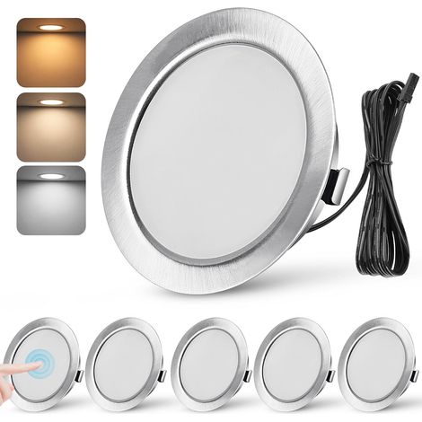 Spot LED Encastrable Dimmable 3W Spot LED 12V Extra Plat Spots de Plafond Blanc Chaud 3000K Blanc Neutre 4000K Blanc Froid 6000K Réglage Tactile Spot Encastrable avec câble de 2m, Lot de 6, Chrome (1/5)