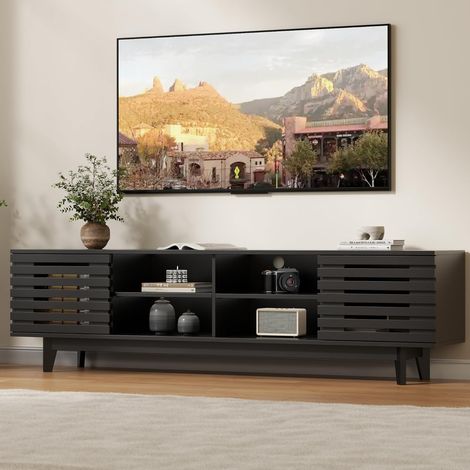 TV Schrank für Fernseher bis, TV Lowboard Steckdosenleiste, Fernsehschrank TV Board für Wohnzimmer, Esszimmer, Schlafzimmer, Schwarz