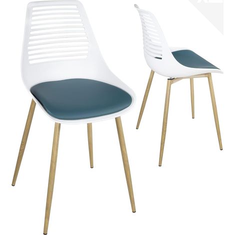 Chaise de cuisine rétro vintage GEOS avec coussin intégré en similicuir (blanc gris) (1/5)