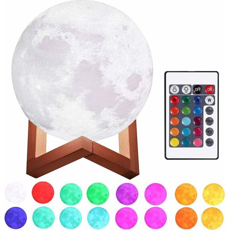 3D Printed Moon Light Lamp 5.9 Inch 15cm Dimmable Touch 16 RGB Color Lunar Night Light with Wooden Mount USB Charging for Bedroom Home Decoration (1/5)