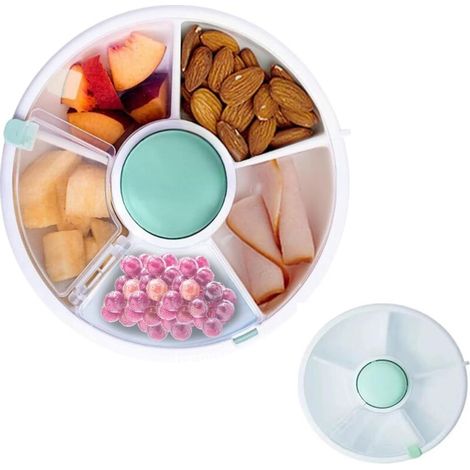 Boîte à goûter rotative pour enfants avec compartiments, organisateur portable de graines de melon et de bonbons, boîtes de rangement pour enfants (verte)