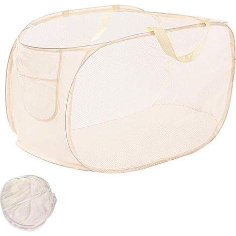 1pcs Panier a Linge Pliable, Corbeille a Linge Pliable, Panier à Vêtements Pliable, Panier à Linge Sale Pliable, Pop Up Corbeille à Linge en Maille pour Salle de Bain,Chambre à Coucher(Beige) (1/5)