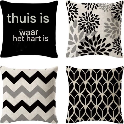 Housses de coussin d'extérieur Elkuaie Boho - Noir et blanc - Géométrique double face - 4 pièces - Noir (1/4)