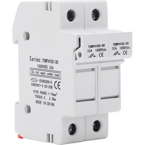 Boîtier porte-fusible bipolaire 25A 1000VDC TOWFH1DC, montage sur rail DIN, équipement de distribution d'énergie pour contrôle électrique. (1/5)