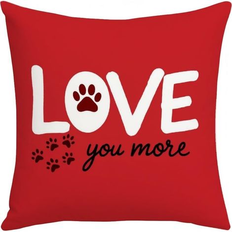 Taie d'oreiller décorative en peluche avec imprimé chat pour la Saint-Valentin, texture douce et courte, 45 x 45 cm, motif lettre numérique rouge, confortable pour canapé, chaise, chambre à coucher (1/5)
