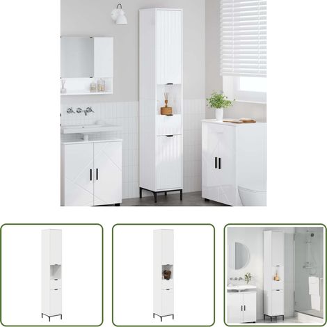 Hochglanz Weiß - Badezimmerschrank mit Tür Hochglanz Weiß 31,5 x 33 x 190 cm (1/5)