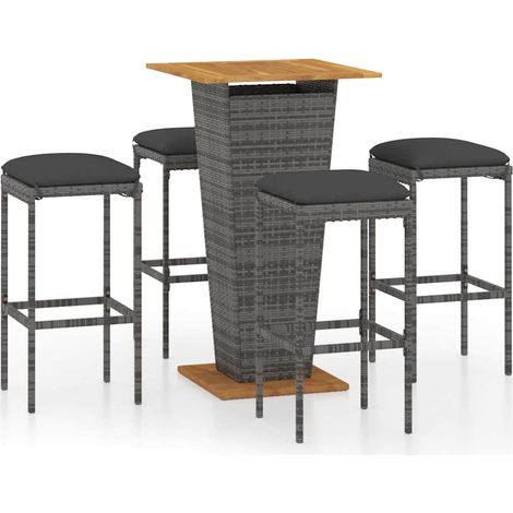 Set da Bar da Giardino 5 pz  Salotto da Giardino con Cuscini in Polyrattan Grigio (1/5)