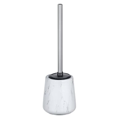 WENKO Portascopino WC Adrada bianco ceramica - Portascopino WC con scopino in silicone, Ceramica, 12 x 39 x 12 cm, Bianco (1/4)