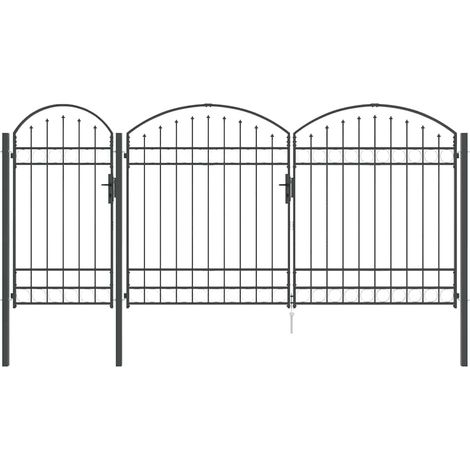 Puerta de valla jardín con parte superior arqueada Assen Gris vidaXL