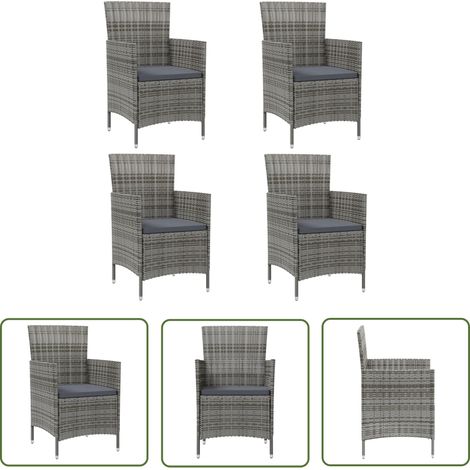 Chaises de jardin avec coussins lot de 4 Résine tressée Gris (1/5)