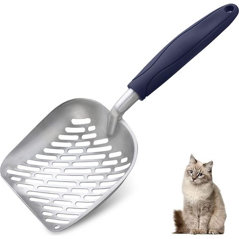 Pelle à litière pour chat, tamis en alliage d'aluminium, pelle en métal pour chaton, manche long, lève-excréments pour chaton, pour bac à litière, 36 x 13,5 x 4,5 cm (1/5)