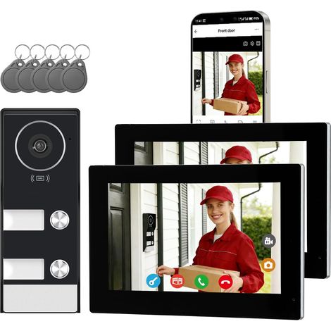 Visiophone Connecté à 2 Fils, Interphone Vidéo Filaire avec 2 Moniteurs 7 Pouces, Unlock à Distance, Audio Bidirectionnel, RFID, Vision Nocturne, WiFi Dual-Band, 2 Family kit (1/5)
