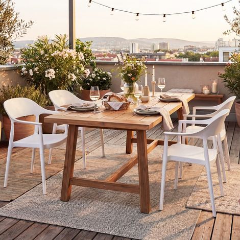 Lot de 4 chaises de salle à manger blanches en PP avec accoudoirs et dossier ergonomique empilables pour cuisine terrasse et jardin (1/5)