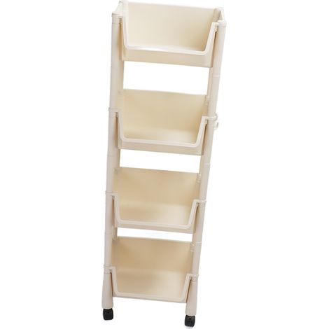 Étagère verticale mobile en polypropylène facile à installer, chariot utilitaire coulissant à 4 niveaux avec roulettes, idéal pour le bureau et la salle de bain. Gain de place garanti. (1/5)