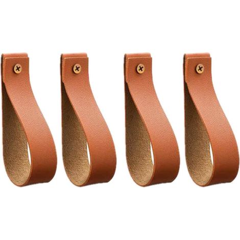 Sangle De Tringle À Rideaux - Cuir Naturel - Fixation Murale - Pour Salle De Bain Cuisine Chambre - Lot De 4