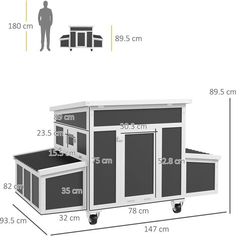 Poulailler (pour 2 à 4 poules, avec 2 cages de ponte, toit pliable, plateau amovible, gris foncé) (1/5)