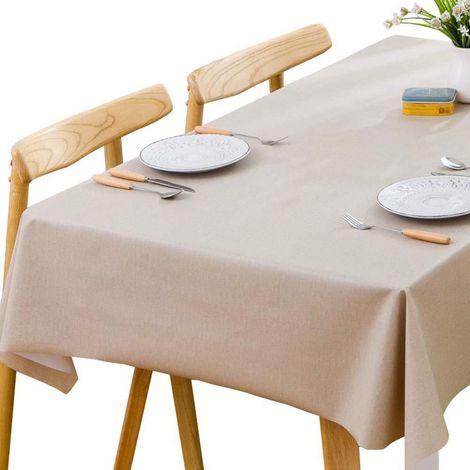Nappe en vinyle Beige 137x137cm, Résistante aux intempéries, Facile d'entretien, Nappe carrée en PVC