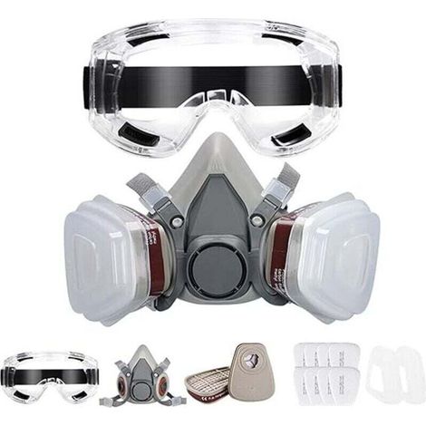 Masque de Protection, Respiratoire Réutilisable avec Filtres et Lunette Anti poussière Anti gaz pour Peinture Poussière Particules Polissage Ponçage Soudage Bricolage Protection de Travail