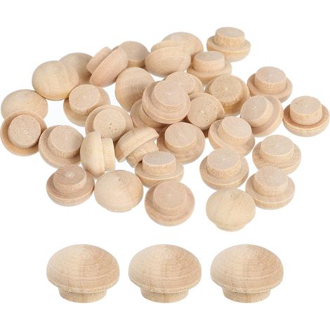 60Pcs Bouchons à Bouton en Bois, 8mm/0,31" Bouchon de Trou de Vis en Bois Dur, Capuchons en Bois de Dôme, Bouchon en Bois pour Meubles, Travail du Bois, Artisanat (12mm x 8mm) (1/5)