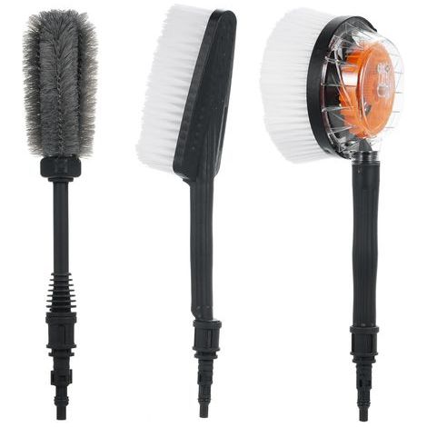 High-pressure car wash brush, rotary brush, water-permeable brush, high-pressure cleaning machine accessories, 3-pack: round brush + straight brush + wheel brush (1/5)