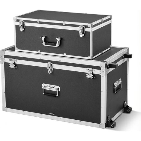 Caisses de Transport Lot de 2, Coffre de Rangement à Roulettes avec 3 Poignées Métalliques, Valises pour Déménagement, Voyage, Stockage d'Outils, Cadenas à Combinaison et Cadre en Métal, Noires (1/5)