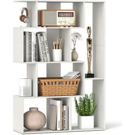 Bibliothèque géométrique 6 cubes à dos ouvert avec kits anti-basculement - blanc (1/5)