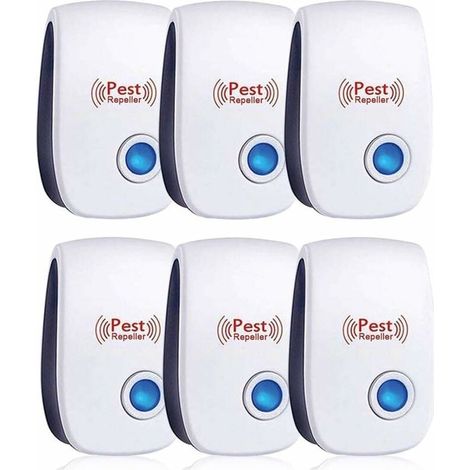 Repelente ultrasónico para ratones (paquete de 6). Eficaz contra ratones, ratas, moscas, mosquitos, plagas, arañas y cucarachas. No daña. (1/4)