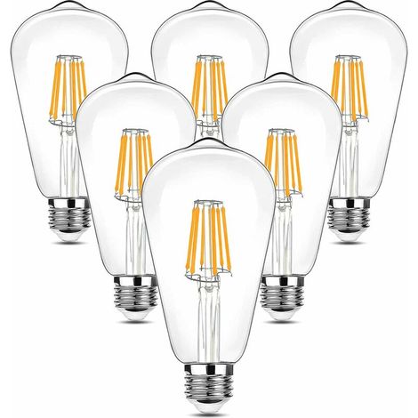 Vintage LED-Edison-Glühbirne, 90–265 V, 6 W (entspricht 60 W Glühlampe), E27-Fassung, 600 lm, 2700 K warmweißes LED-Licht, dekorative Lampe im Retro-Antik-Stil ST64, für Restaurant und Bar (6 Stück) (1/5)