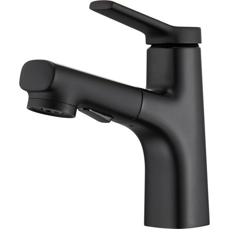 Robinet Salle de Bain avec Douchette Extractible,noir, Mitigeur Monocommande de Lavabo, Robinetterie pour Vasque à Poser/Lave Mains, Chaude et Fr (1/5)