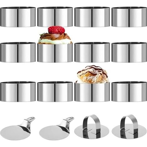 12 Pièces Cercle à Patisserie en Acier Inoxydable,Cercle a Patisserie avec couvercle, avec base,Anneau de mousse circulaire de 8 cm,Convient pour faire de la mousse, des biscuits (1/5)
